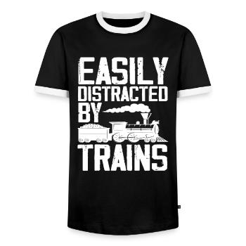 Hobby Railwayman Young Man Train Trains - Men's Ringer Shirt - black/white - Front - AI Model Female 172 light (172cm) & AI Model Male 178 light (178cm)