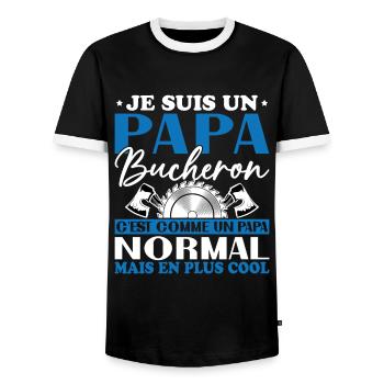 Lumberjack Dad is like a normal dad - Men's Ringer Shirt - black/white - Front - AI Model Female 172 light (172cm) & AI Model Male 178 light (178cm)