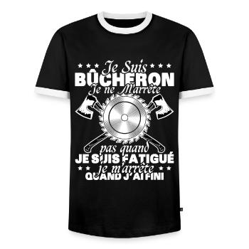 Lustiges Kettensägengeschenk, das sagt, dass ich ein Holzfäller bin - Männer Kontrast-T-Shirt - Schwarz/Weiß - Vorne - AI Model Female 172 light (172cm) & AI Model Male 178 light (178cm)