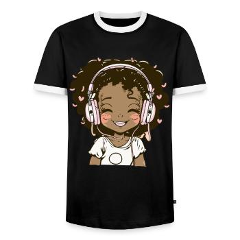 K-Pop Anime African American Kpop Music - Men's Ringer Shirt - black/white - Front - AI Model Female 172 light (172cm) & AI Model Male 178 light (178cm)