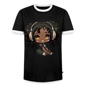 K-Pop Anime African American Kpop Music - Men's Ringer Shirt - black/white - Front - AI Model Female 172 light (172cm) & AI Model Male 178 light (178cm)