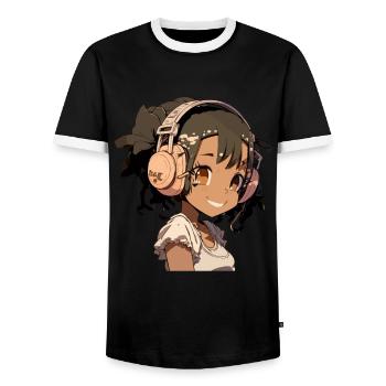 K-Pop Anime African American Kpop Music - Men's Ringer Shirt - black/white - Front - AI Model Female 172 light (172cm) & AI Model Male 178 light (178cm)