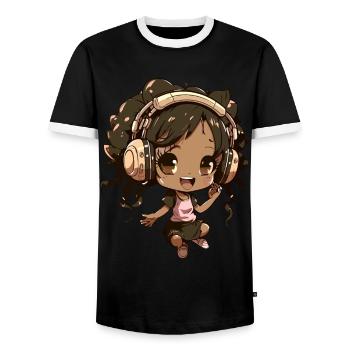K-Pop Anime African American Kpop Music - Men's Ringer Shirt - black/white - Front - AI Model Female 172 light (172cm) & AI Model Male 178 light (178cm)