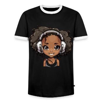 K-Pop Anime African American Kpop Music - Men's Ringer Shirt - black/white - Front - AI Model Female 172 light (172cm) & AI Model Male 178 light (178cm)