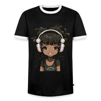 K-Pop Anime African American Kpop Music - Men's Ringer Shirt - black/white - Front - AI Model Female 172 light (172cm) & AI Model Male 178 light (178cm)