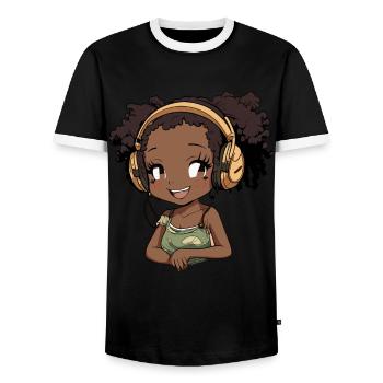 K-Pop Anime African American Kpop Music - Men's Ringer Shirt - black/white - Front - AI Model Female 172 light (172cm) & AI Model Male 178 light (178cm)