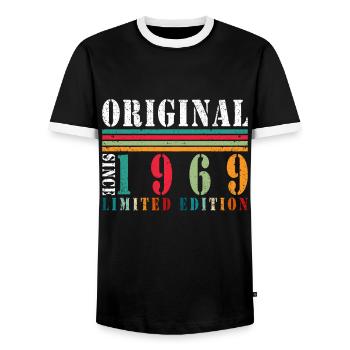 55th Birthday Vintage 1969 55 Years Gift - Men's Ringer Shirt - black/white - Front - AI Model Female 172 light (172cm) & AI Model Male 178 light (178cm)