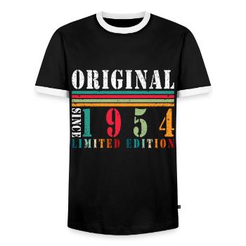 70. Geburtstag Jahrgang 1954 70 Jahre - Männer Kontrast-T-Shirt - Schwarz/Weiß - Vorne - AI Model Female 172 light (172cm) & AI Model Male 178 light (178cm)