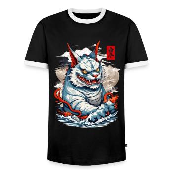 Japan Aesthetic Cats Yokai Ukiyo-E Streetwear - Men's Ringer Shirt - black/white - Front - AI Model Female 172 light (172cm) & AI Model Male 178 light (178cm)