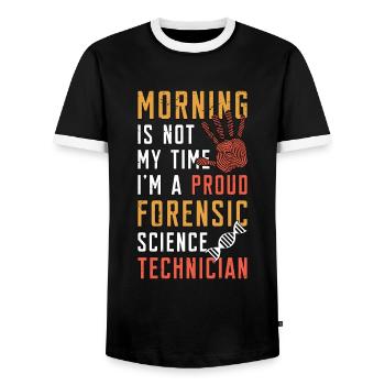 Forensic Science Morning Is Not My Time Scientist - Men's Ringer Shirt - black/white - Front - AI Model Female 172 light (172cm) & AI Model Male 178 light (178cm)