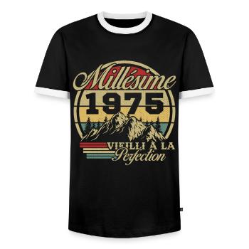 Jahrgang 1975, Jahrgang 1975 Geburtstagsgeschenk - Männer Kontrast-T-Shirt - Schwarz/Weiß - Vorne - AI Model Female 172 light (172cm) & AI Model Male 178 light (178cm)