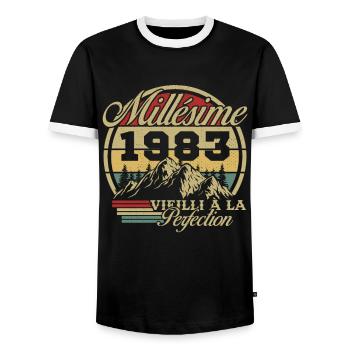 Vintage 1983, Vintage 1983 Birthday Gift - Men's Ringer Shirt - black/white - Front - AI Model Female 172 light (172cm) & AI Model Male 178 light (178cm)