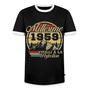 Jahrgang 1959, Jahrgang 1959 Geburtstagsgeschenk - Männer Kontrast-T-Shirt - Schwarz/Weiß - Vorne - AI Model Female 172 light (172cm) & AI Model Male 178 light (178cm)