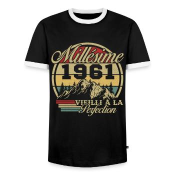 Vintage 1961, Vintage 1961 Birthday Gift - Men's Ringer Shirt - black/white - Front - AI Model Female 172 light (172cm) & AI Model Male 178 light (178cm)