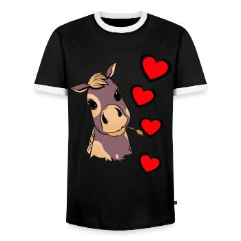 Fohlen Baby Pferd Herz Kind Geburtstagsgeschenk - Männer Kontrast-T-Shirt - Schwarz/Weiß - Vorne - AI Model Female 172 light (172cm) & AI Model Male 178 light (178cm)