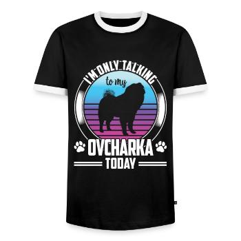 Ovcharka speech only with Caucasian Ovcharka - Men's Ringer Shirt - black/white - Front - AI Model Female 172 light (172cm) & AI Model Male 178 light (178cm)