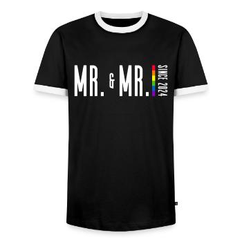 Mariage Gay Pride 2024 Mariage gay - T-shirt contrasté Homme - noir/blanc - Devant - AI Model Female 172 light (172cm) & AI Model Male 178 light (178cm)