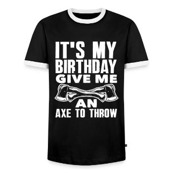 Axe Throw, Axe Throw, Birthday Gift - Men's Ringer Shirt - black/white - Front - AI Model Female 172 light (172cm) & AI Model Male 178 light (178cm)