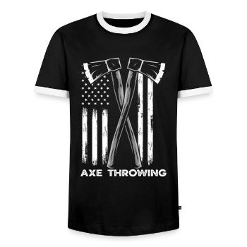 Axe Throw Axe Throw USA Flag - Men's Ringer Shirt - black/white - Front - AI Model Female 172 light (172cm) & AI Model Male 178 light (178cm)