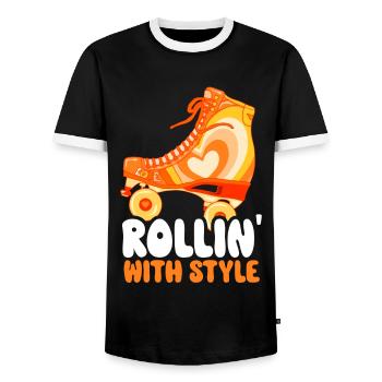 Roller Skates Funny 80s Roller Disco Skating - Men's Ringer Shirt - black/white - Front - AI Model Female 172 light (172cm) & AI Model Male 178 light (178cm)