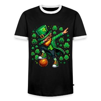 St Patrick's Day Irish Party Green Basketball Leprechaun - Men's Ringer Shirt - black/white - Front - AI Model Female 172 light (172cm) & AI Model Male 178 light (178cm)