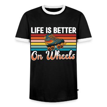 Roller Skates Funny 80s Roller Disco Skating - Men's Ringer Shirt - black/white - Front - AI Model Female 172 light (172cm) & AI Model Male 178 light (178cm)