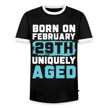 Happy Birthday Leap Year February 29 Leap Day - Men's Ringer Shirt - black/white - Front - AI Model Female 172 light (172cm) & AI Model Male 178 light (178cm)