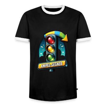 Political dissatisfaction with traffic light politics - Men's Ringer Shirt - black/white - Front - AI Model Female 172 light (172cm) & AI Model Male 178 light (178cm)