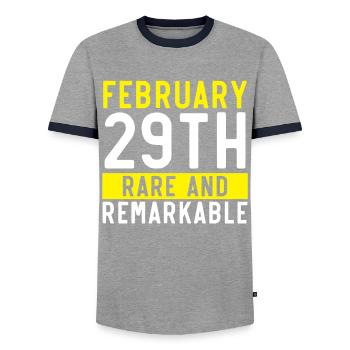 Happy Birthday Leap Year February 29 Leap Day - Men's Ringer Shirt - grey/navy  - Front - AI Model Female 172 light (172cm) & AI Model Male 178 light (178cm)
