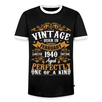 Februar 1940 Vintage Geschenk zum 84. Geburtstag - Männer Kontrast-T-Shirt - Schwarz/Weiß - Vorne - AI Model Female 172 light (172cm) & AI Model Male 178 light (178cm)