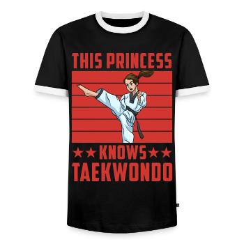 This Princess knows Taekwondo - Men's Ringer Shirt - black/white - Front - AI Model Female 172 light (172cm) & AI Model Male 178 light (178cm)