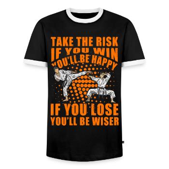 Take the risk if you win you'll be happy if you - Men's Ringer Shirt - black/white - Front - AI Model Female 172 light (172cm) & AI Model Male 178 light (178cm)