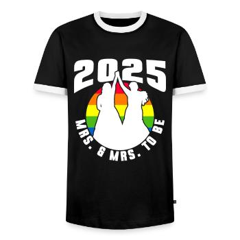 Gay Pride Lesbische Hochzeit 2025 Homo-Ehe - Männer Kontrast-T-Shirt - Schwarz/Weiß - Vorne - AI Model Female 172 light (172cm) & AI Model Male 178 light (178cm)