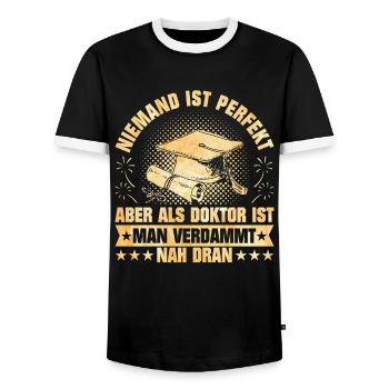 Doctorat Personne n’est parfait en tant que docteur Close - T-shirt contrasté Homme - noir/blanc - Devant - AI Model Female 172 light (172cm) & AI Model Male 178 light (178cm)