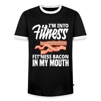 Bacon - Men's Ringer Shirt - black/white - Front - AI Model Female 172 light (172cm) & AI Model Male 178 light (178cm)