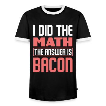 Speck Bacon Ist Die Antwort - Männer Kontrast-T-Shirt - Schwarz/Weiß - Vorne - AI Model Female 172 light (172cm) & AI Model Male 178 light (178cm)