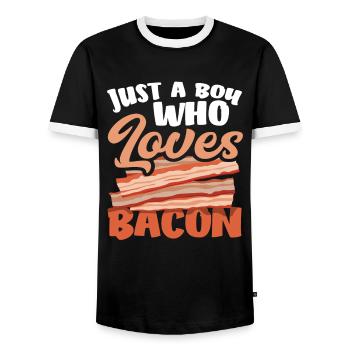 Speck Nur Ein Junge Der Speck Liebt - Männer Kontrast-T-Shirt - Schwarz/Weiß - Vorne - AI Model Female 172 light (172cm) & AI Model Male 178 light (178cm)