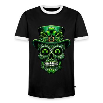 Sugar Skull irlandais Irlande Shamrock St Patrick’s Day - T-shirt contrasté Homme - noir/blanc - Devant - AI Model Female 172 light (172cm) & AI Model Male 178 light (178cm)