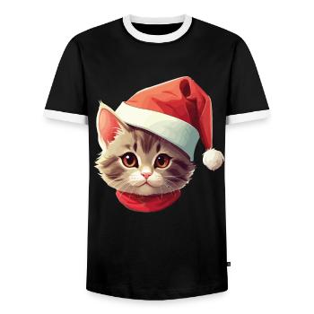 Cat Face Santa Claus St. Nicholas Cat Xmas - Men's Ringer Shirt - black/white - Front - AI Model Female 172 light (172cm) & AI Model Male 178 light (178cm)