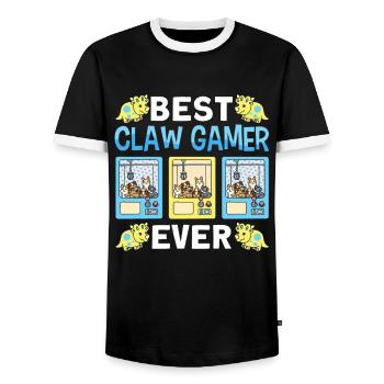 Claw Game Funny Claw Machine - Men's Ringer Shirt - black/white - Front - AI Model Female 172 light (172cm) & AI Model Male 178 light (178cm)
