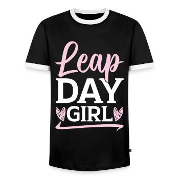 Happy Birthday Leap Year February 29 Leap Day - Men's Ringer Shirt - black/white - Front - AI Model Female 172 light (172cm) & AI Model Male 178 light (178cm)