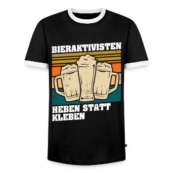 Beer activists: Lifting instead of gluing - Men's Ringer Shirt - black/white - Front - AI Model Female 172 light (172cm) & AI Model Male 178 light (178cm)