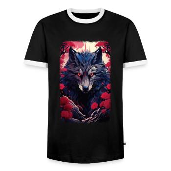 Spirit Wolf Fox Aesthetic Japanese Kitsune - Men's Ringer Shirt - black/white - Front - AI Model Female 172 light (172cm) & AI Model Male 178 light (178cm)