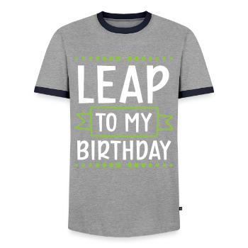 Happy Birthday Leap Year February 29 Leap Day - Men's Ringer Shirt - grey/navy  - Front - AI Model Female 172 light (172cm) & AI Model Male 178 light (178cm)