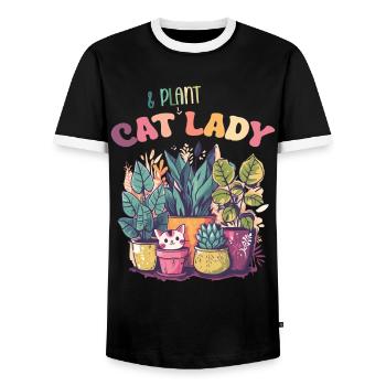 Cat And Plant Lady Garden Botanist Gardener - Men's Ringer Shirt - black/white - Front - AI Model Female 172 light (172cm) & AI Model Male 178 light (178cm)
