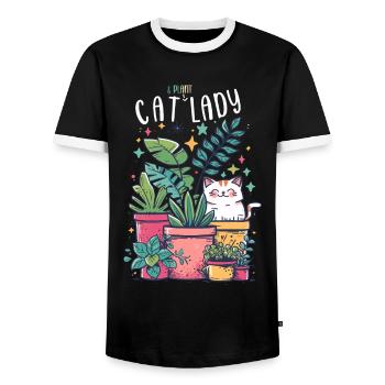 Chat Et Plante Dame Jardinier Botaniste - T-shirt contrasté Homme - noir/blanc - Devant - AI Model Female 172 light (172cm) & AI Model Male 178 light (178cm)