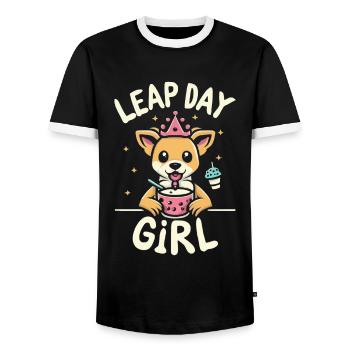 Leap Day Queen February 29 Birthday - Men's Ringer Shirt - black/white - Front - AI Model Female 172 light (172cm) & AI Model Male 178 light (178cm)