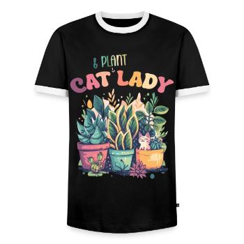 Chat Et Plante Dame, Jardin, Amoureux Du Jardin, Jardinier - T-shirt contrasté Homme - noir/blanc - Devant - AI Model Female 172 light (172cm) & AI Model Male 178 light (178cm)