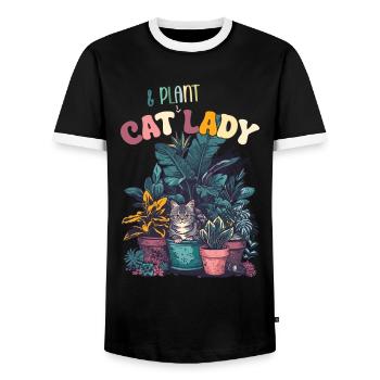 Chat Et Plante Dame Jardinier Jardinier Amoureux Du Jardin - T-shirt contrasté Homme - noir/blanc - Devant - AI Model Female 172 light (172cm) & AI Model Male 178 light (178cm)