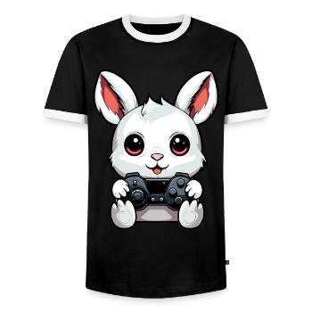 Cute Rabbit Player Gaming Bunny Lover - Men's Ringer Shirt - black/white - Front - AI Model Female 172 light (172cm) & AI Model Male 178 light (178cm)